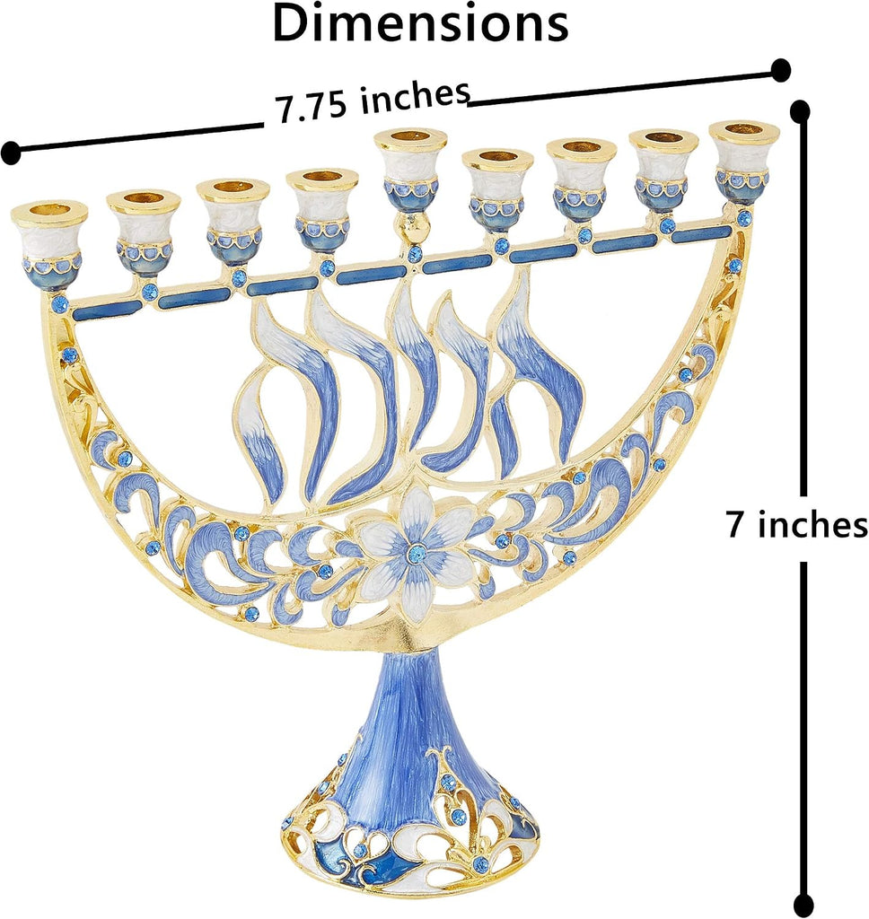 Hand Painted Enamel Candelabra with Flower and Hanukkah