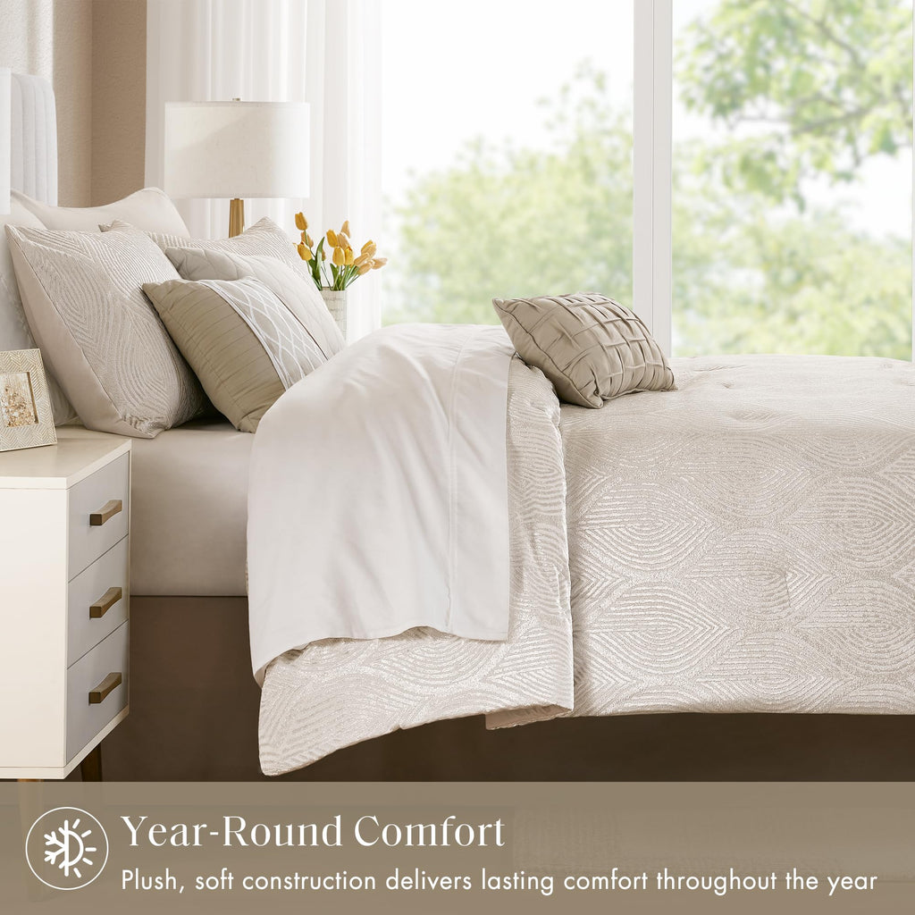 Velvet Jacquard Champagne King Comforter Set, 7pc