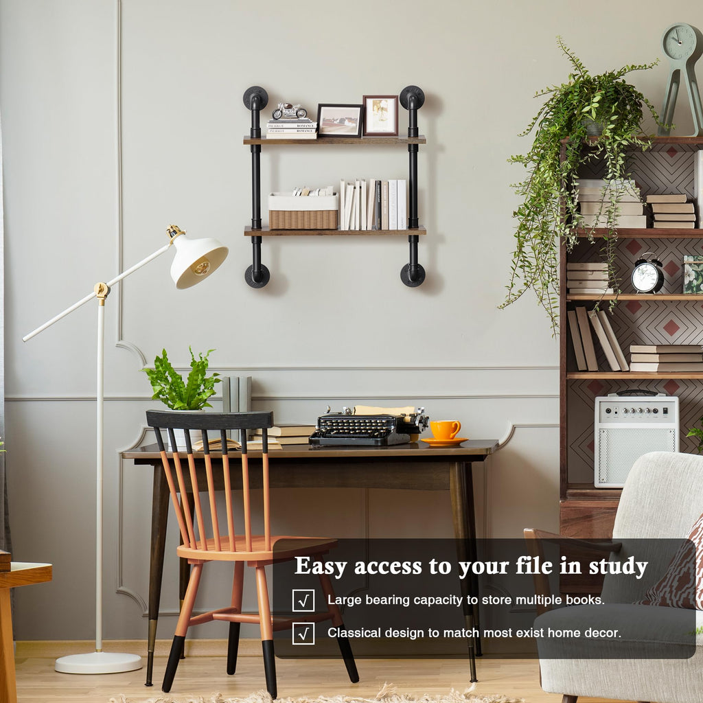 2 Tier Rustic Floating Shelves Industrial Pipe Floating Shelf