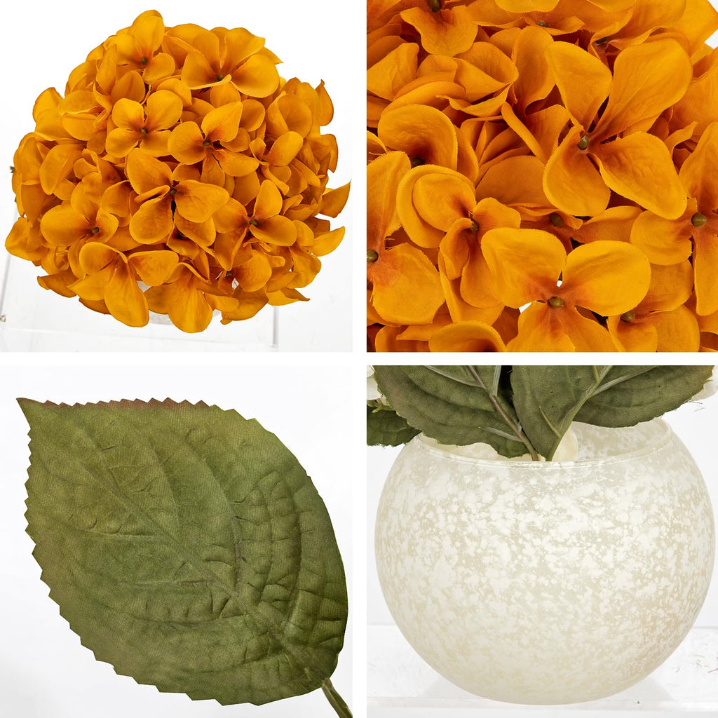Yellow Artificial with Glass Vase Silk Fake Hydrangeas Faux Arrangements Floral Bulk Bouquet for Wedding Party Boho