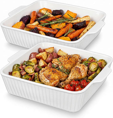 10" Square Ceramic Casserole Dish Set of 2-2.6 Qt Deep Dishes with Handles for Oven, Lasagna Pan for Casseroles Cake