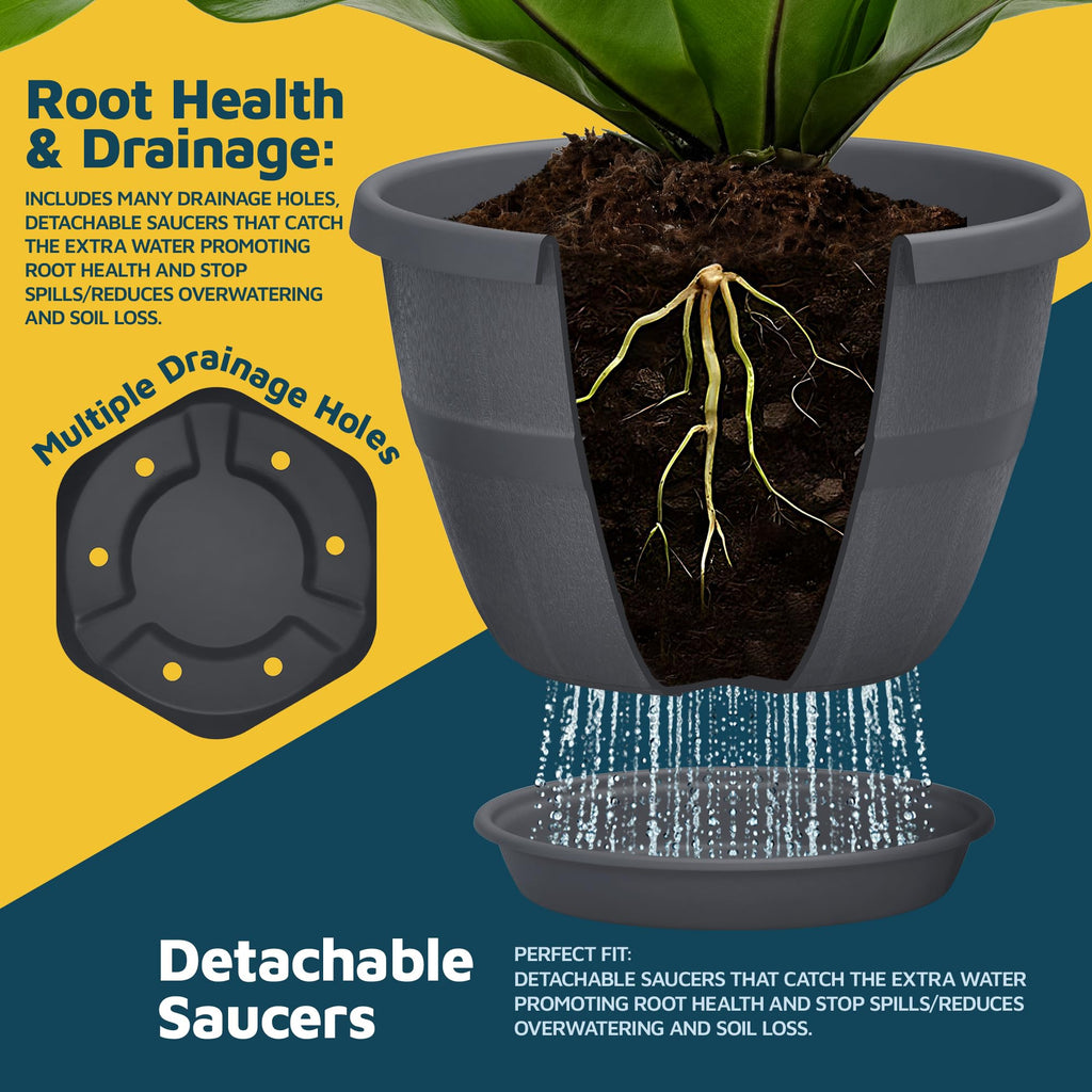 10-Inch Whiskey Barrel Planters Outdoor Pack of 25 - Durable Plastic Plant Pots for Indoor & Outdoor Use with