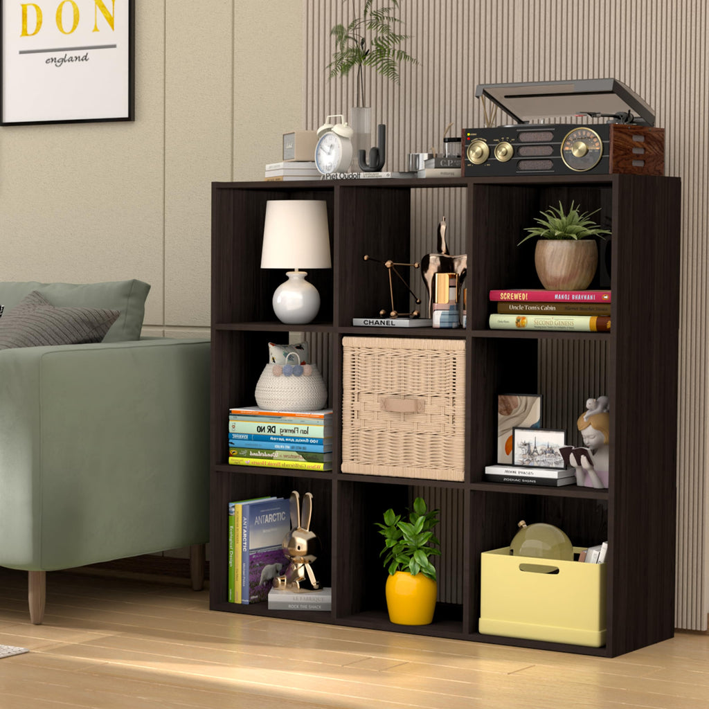 9 Cube Storage Organizer, Stackable Wood Cubby Bookshelf Espresso