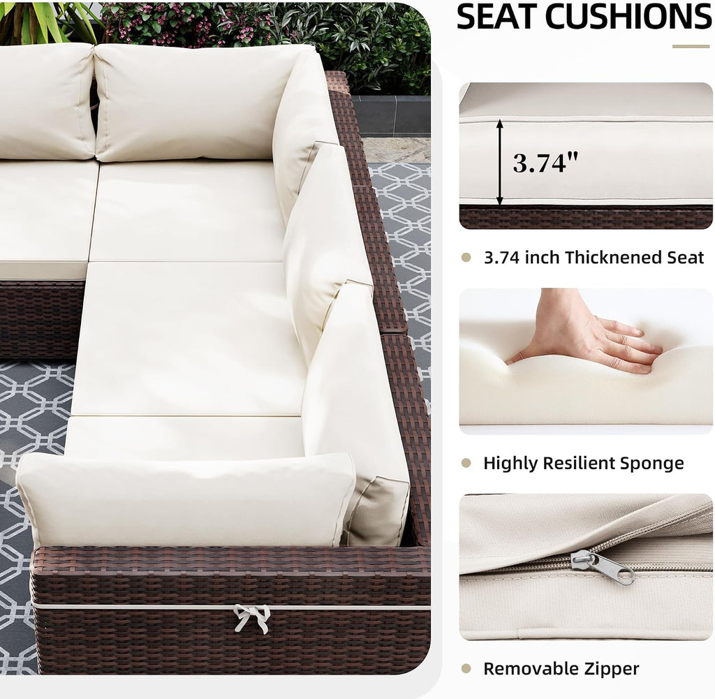 7-Piece Wicker Patio Furniture Set with Coffee Table, White | Outdoor sectional sofa set, patio conversation set for