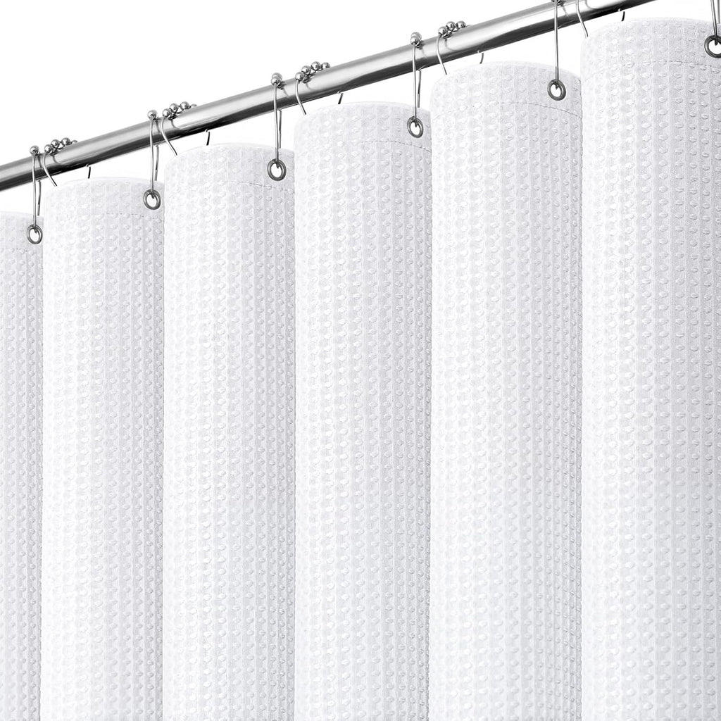 Extra Long Waffle Shower Curtain 256 GSM Fabric 72"x84" White | 84 Inch Long, Thick Polyester Cloth, Weighted Hem