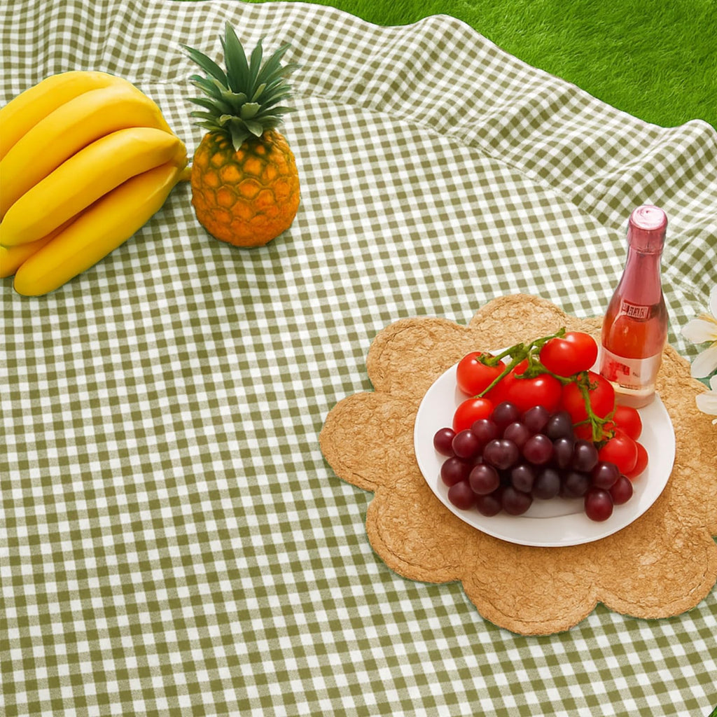 Sage Green Gingham Ruffled Tablecloth, 70 x 70 Inches, Round