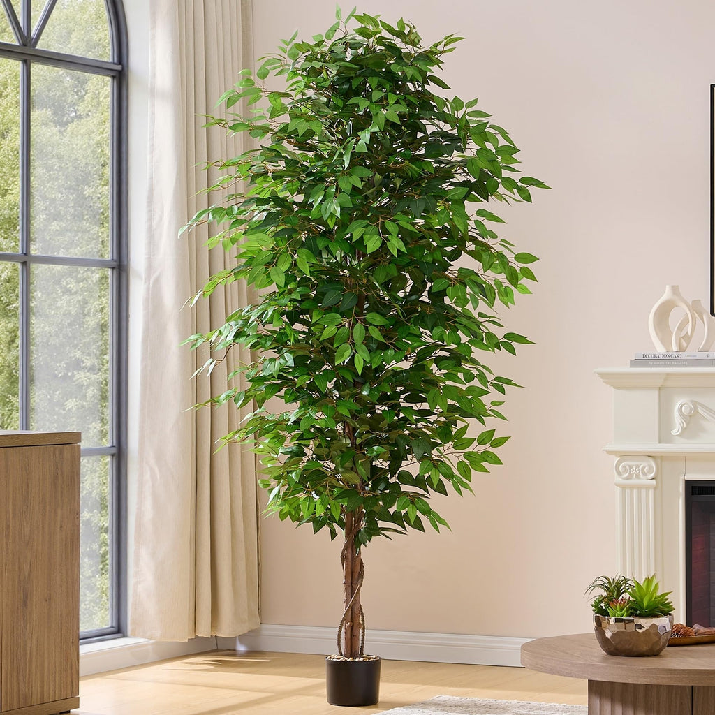 7FT Artificial Ficus Tree, Realistic Faux Banyan Tree with Lush Leaves