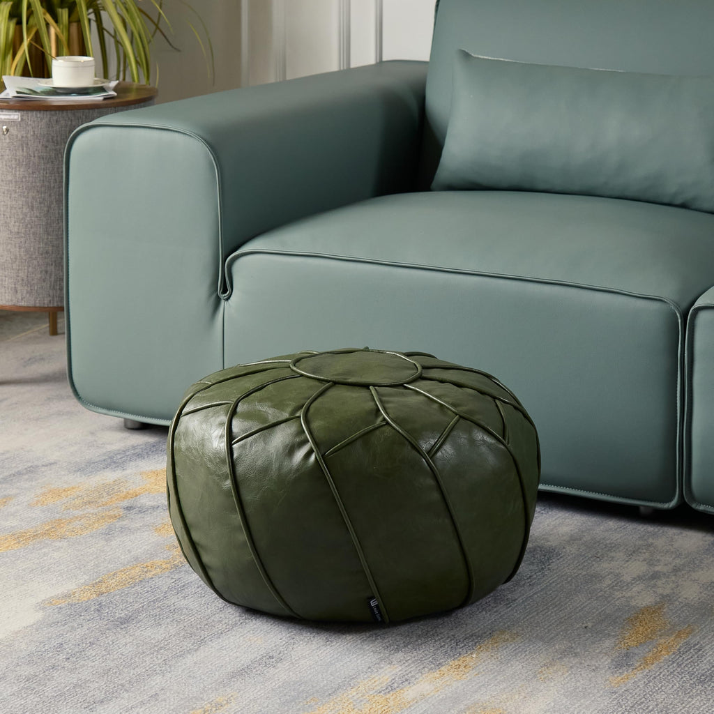 Handmade Moroccan Boho Chic Eco-Friendly Waterproof Faux Leather Unstuffed Pouf Ottoman Cover, Round Storage DIY Foot