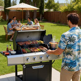 4-Burner Propane Gas Grill, 51,000 BTU Stainless Steel BBQ Grill with Side Burner, 452 Sq. In. Cooking Area and Porcelain Grates for Outdoor Cooking
