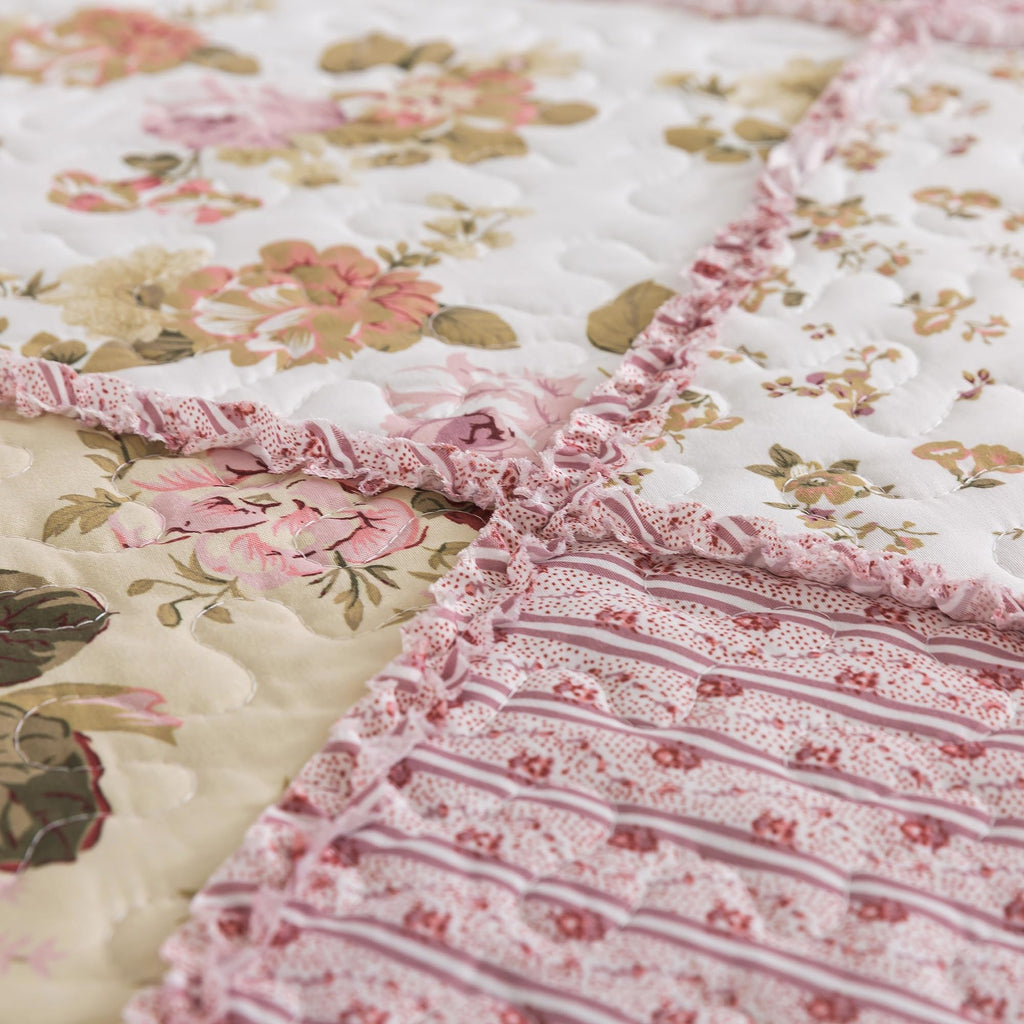 Quilt Bedding Sets - Floral Quilt Bedding Sets 3-Piece 90x96, Lightweight Bedspreads Patchwork Coverlet Rustic