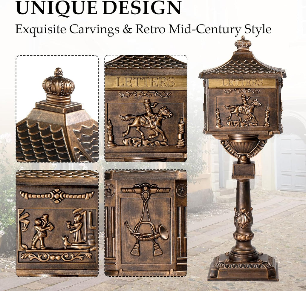 Mailbox Cast Aluminum Bronze Mail Box Postal Box Security Heavy Duty Mailbox