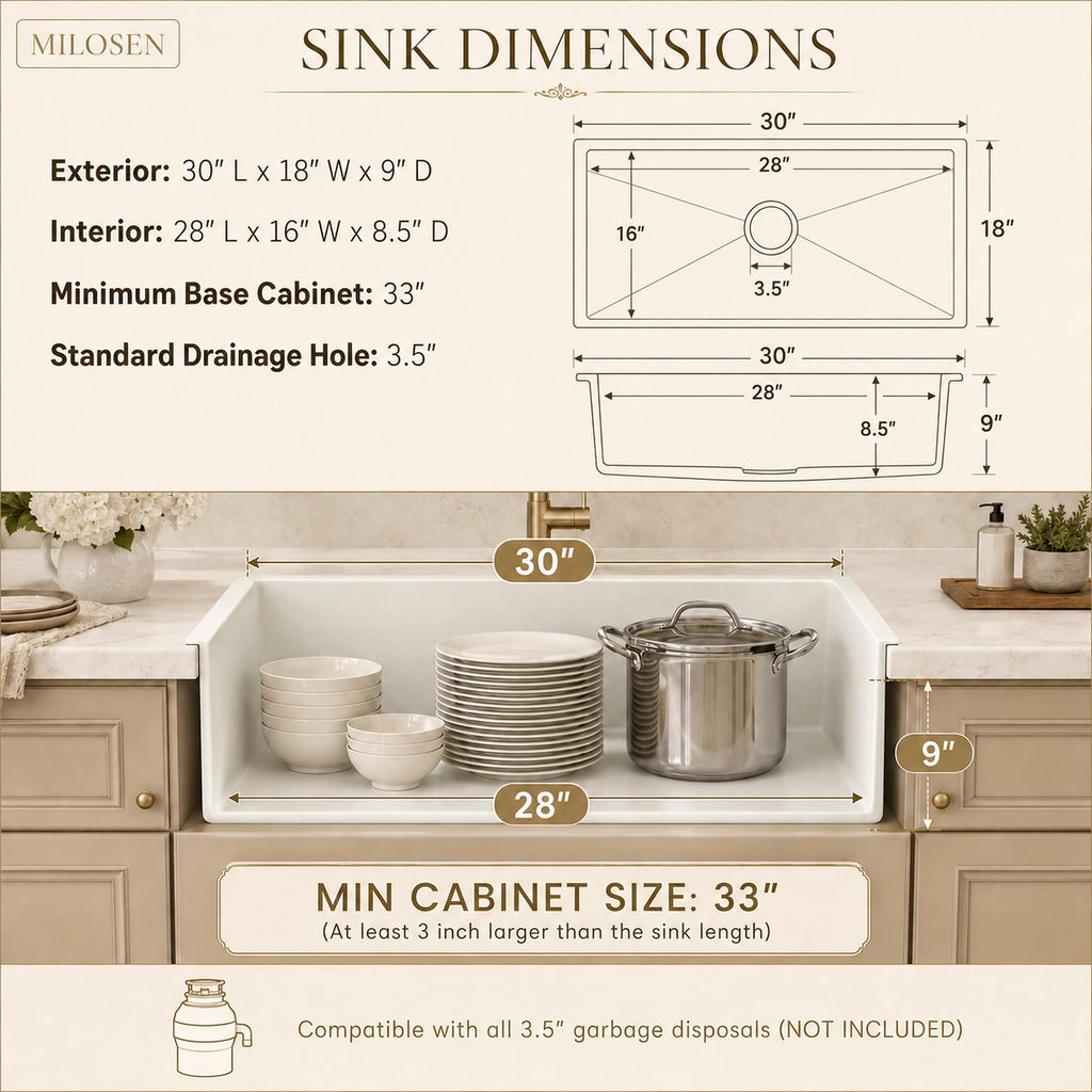 30''x18''White Undermount or Drop In Granite Composite Kitchen Sink
