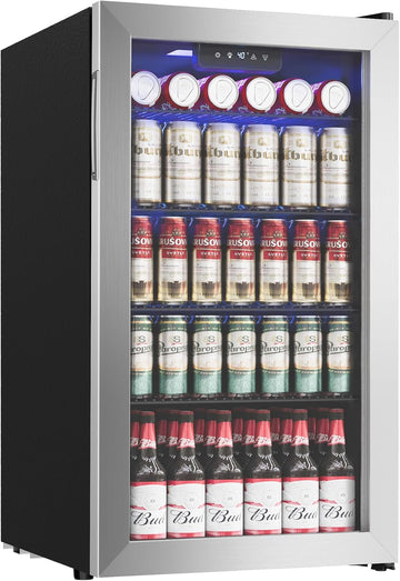 Beverage Refrigerator Cooler - 126 Can Mini Fridge with Glass Door for Soda Beer