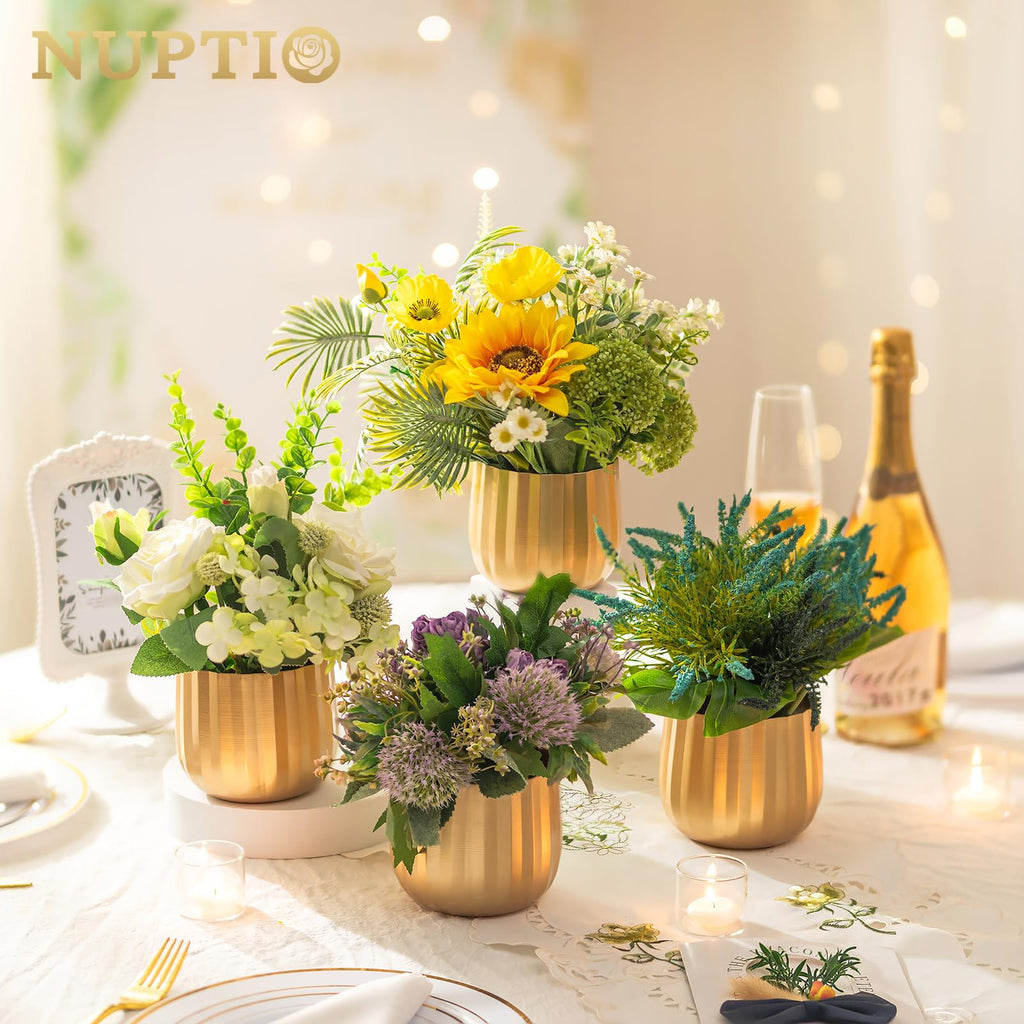 Gold Compote Vases Centerpiece, 4" Small Planter, 6 Pcs
