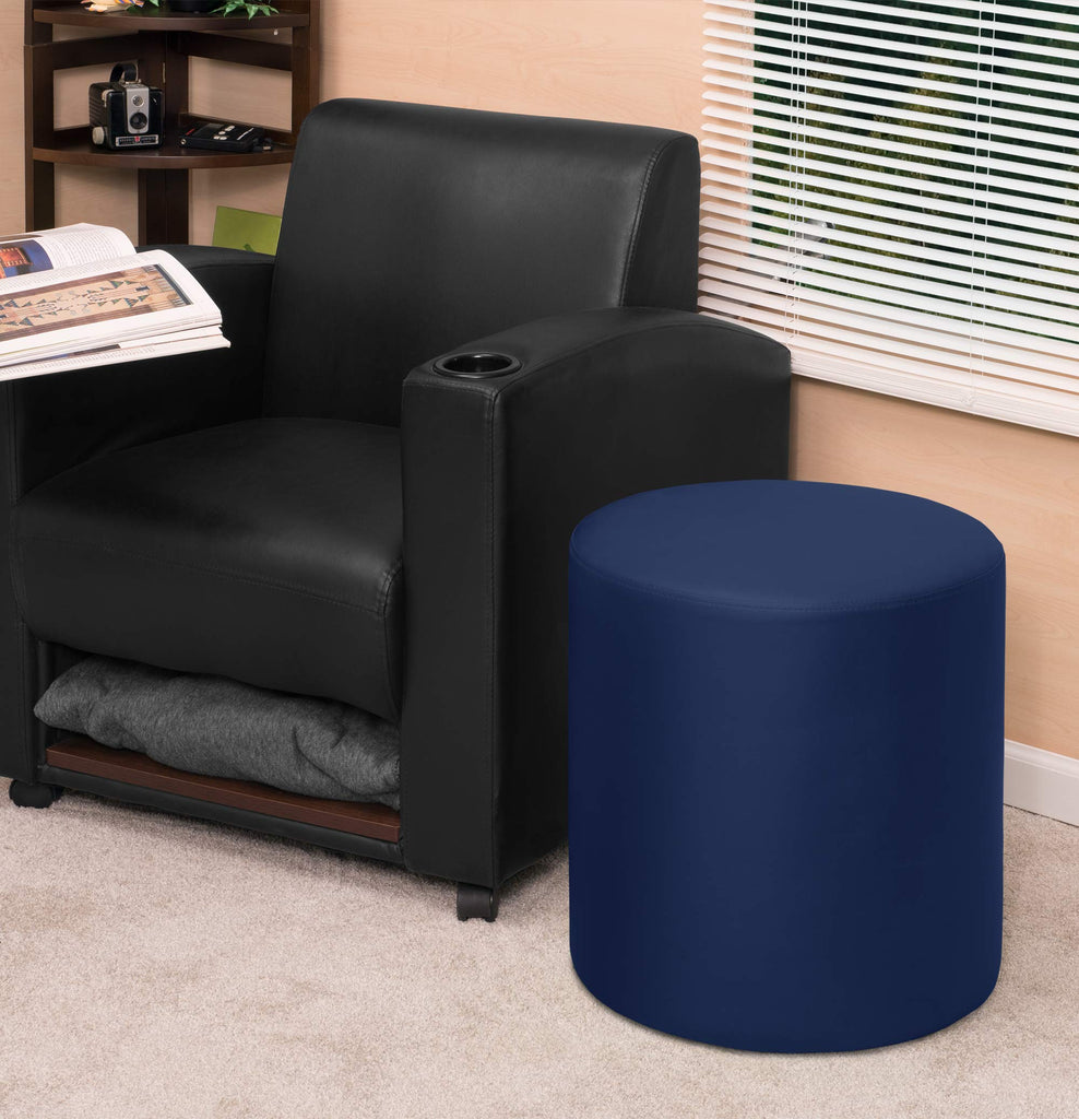 Logan Round Ottoman - 18" Navy Blue, Modern Upholstered Pouf, and Office - Stylish Accent Furniture, Soft Fabric
