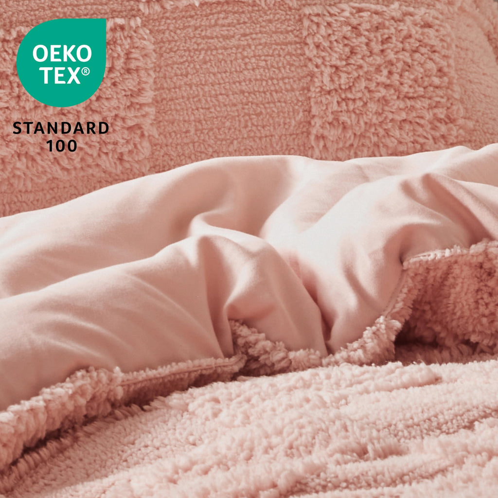 Comforter Set, 2 Pieces Coral Pink Boho Bedding Set with 1 Plaid Geometric Comforter and 1 Pillow Sham