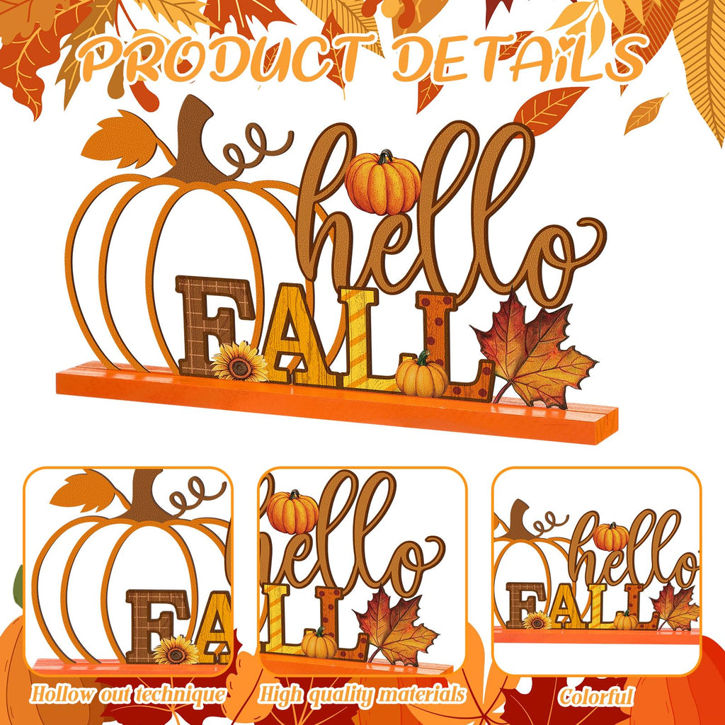 Fall Decorations Metal Pumpkin Table Sign with Wood Base