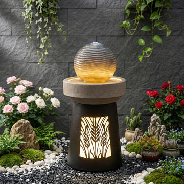 Modern Sphere Water Fountain with LED Lights and Quiet Pump, Freestanding Resin Zen Decor, Suitable , Balcony, Indoor