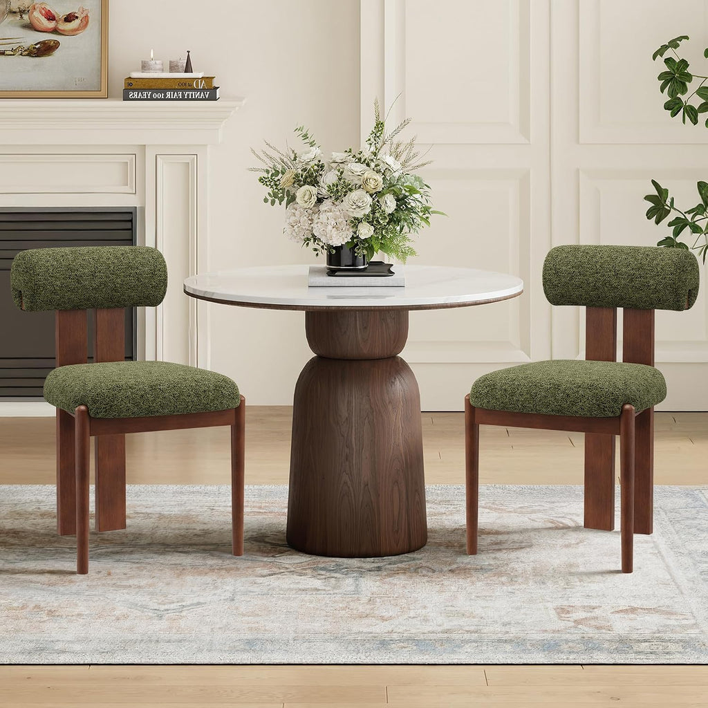 Modern Wooden Dining Chairs Set of 2, Upholstered Fabric Kitchen Chairs with Sculptural Backrest, Mid-Century