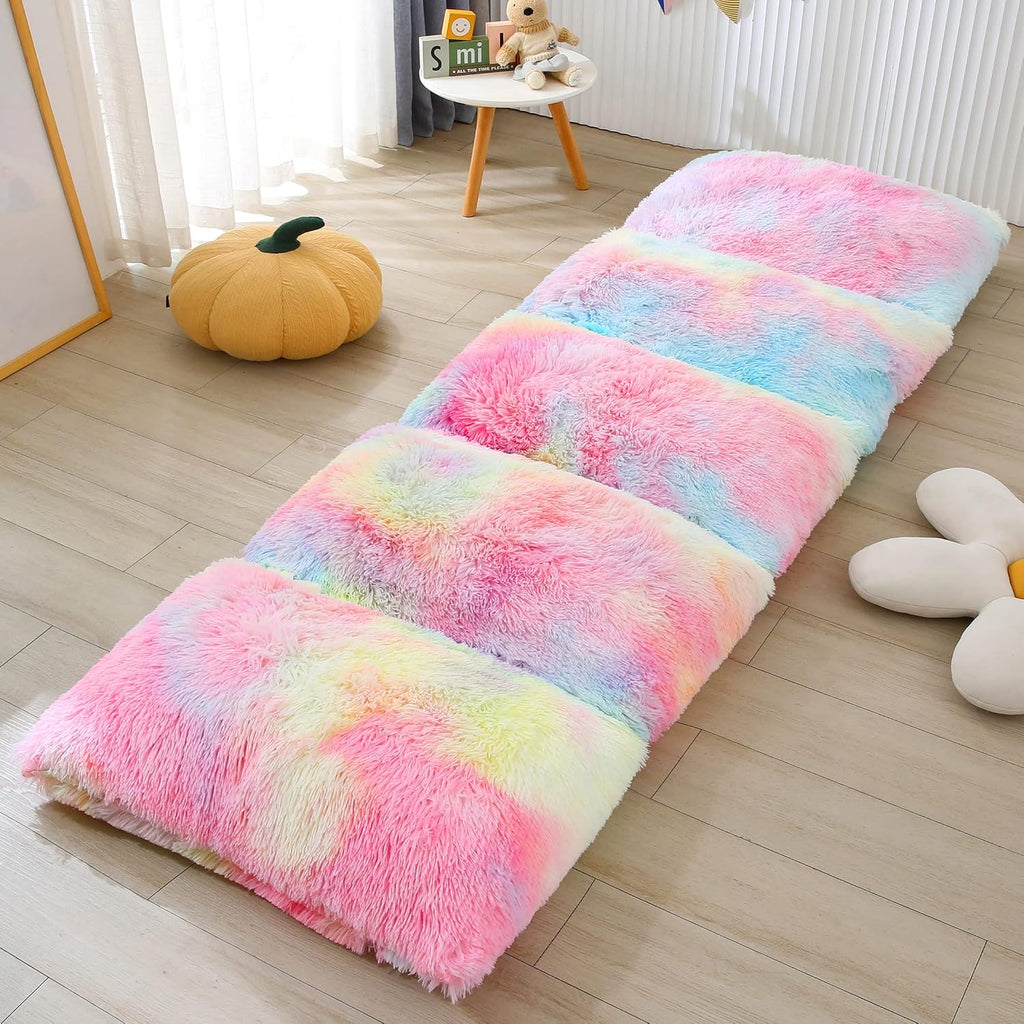 Velvet Floor Pillows,Faux Fur Tie Dye Pillow Bed Floor Lounger Cover,Sleeping Mat for Girls Teen Toddler,Pillow