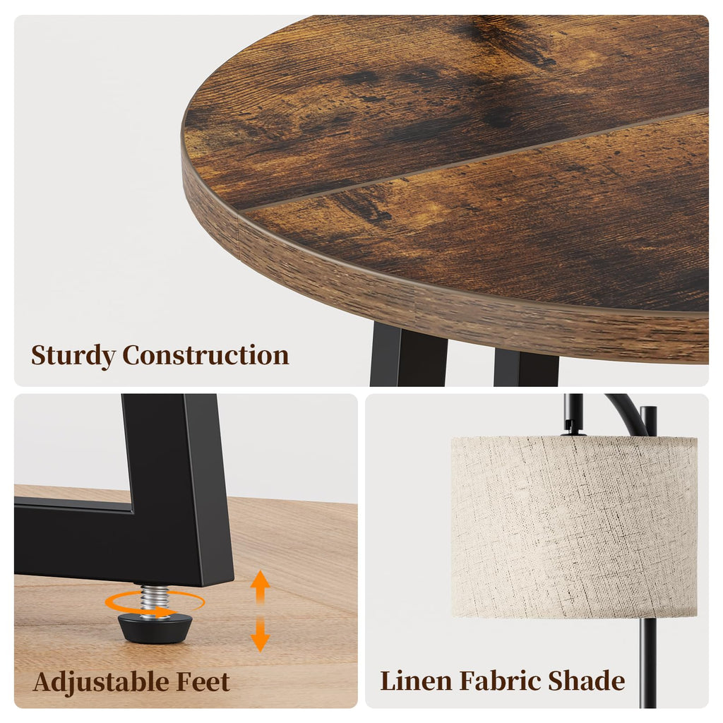 Floor Lamp with Table - Farmhouse Night Stand with Charging Station