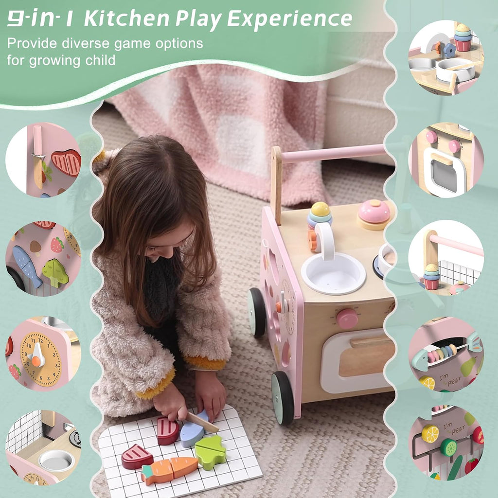 Wooden Baby Push Walker Toys Activity Center for Toddler Girls Gift