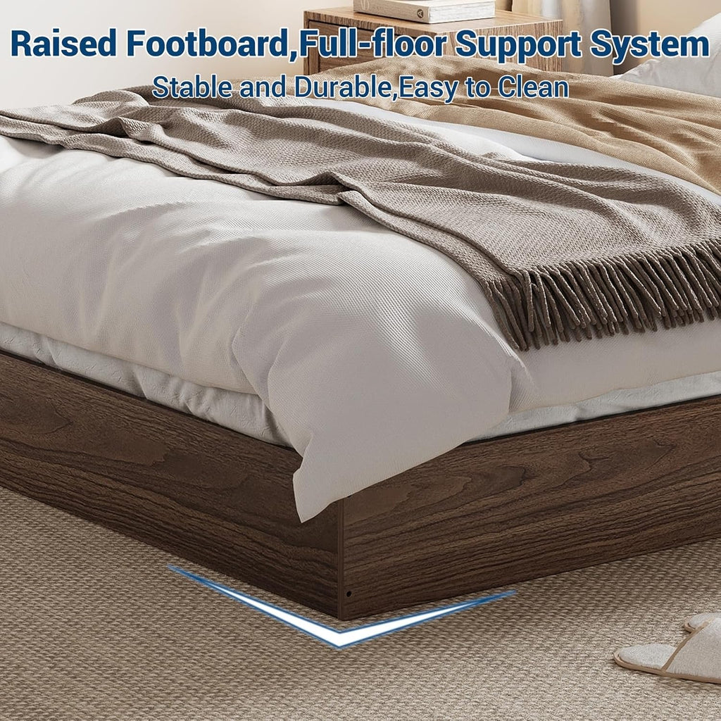 Modern Minimalist Solid Wood Floor Platform Bed Frame with Sturdy Wooden Slats, Noise-Free Support, No Box Spring