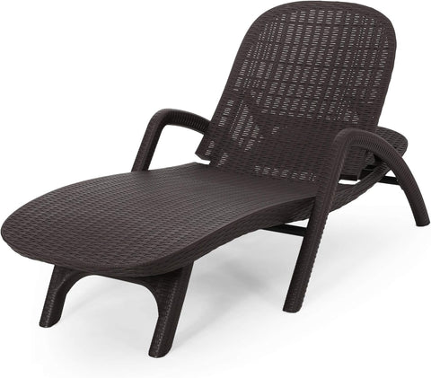 Blanche Outdoor Faux Wicker Chaise Lounge, Dark Brown