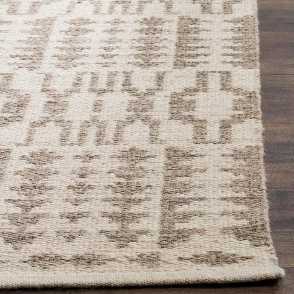Area Rug - Kilim Collection - Large - Ivory & Grey, Handmade Flat Weave Wool, Ideal, Dining Space (KLM352A)