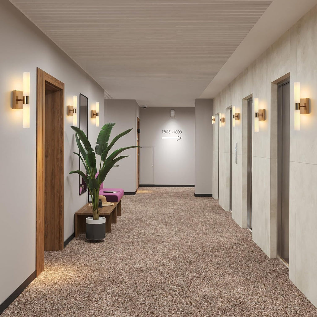 Modern Wall Sconces, Set of 2 Brushed Brass Gold, Frosted Glass Shade, Indoor Wall Mounted Lights, Bathroom Sconces