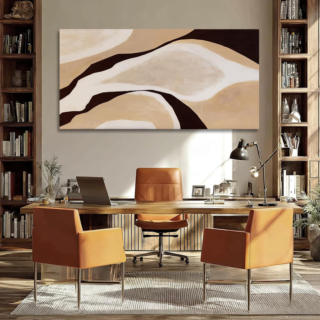 Beige Brown Black Abstract Canvas Wall Art, Large Wall Decor Bedroom Dining Room Office, Modern Neutral Art Print