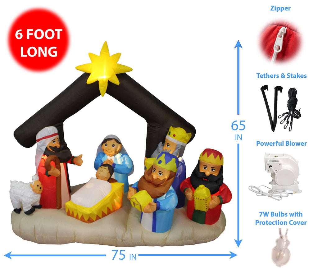 6 FT Long Lighted Christmas Inflatable Nativity Scene
