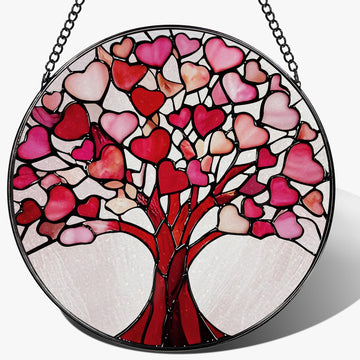 Stained Glass Window Hanging - 8 Inch Love Heart Tree Suncatcher, Sun Catchers Indoor Window | Valentine's Day