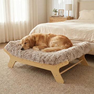 Elevated Wood Dog Bed Frame with Foam Mattress, WoodPattern, XL