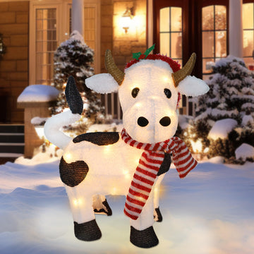 21 Inch Light Up Cow, Christmas Yard Decoration, 35 LEDs Lighted Cow Christmas Decoration, Indoor Outdoor 3D Lighted