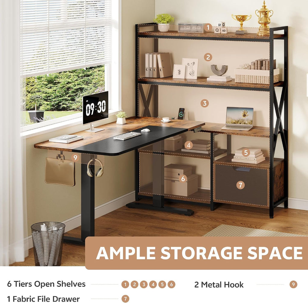 77.8 Inches L Shaped Standing Desk Corner Desk with Hutch Electric Height Adjustable Desk with Storage Shelves File