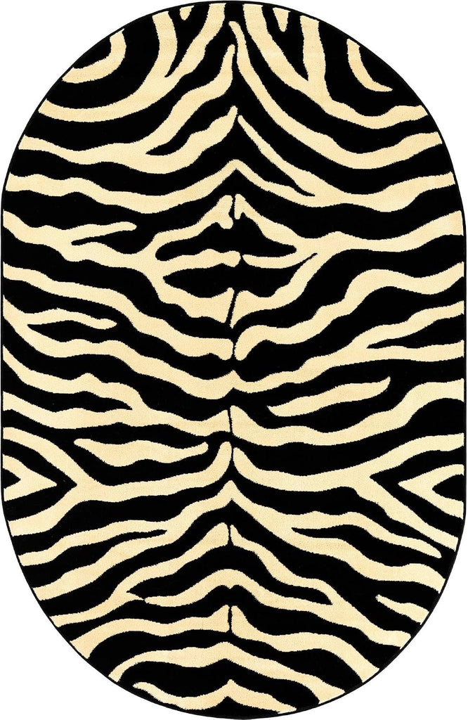 Savannah Rug - 5' Oval Black Easy-Clean Rug Modern Zebra Print s and Bedrooms