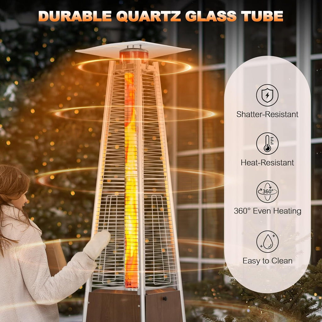 48,000 BTU Pyramid Propane Heater Outdoor Patio Heaters with Wheels, Patio Heater with Glass Tube Deck Porch for