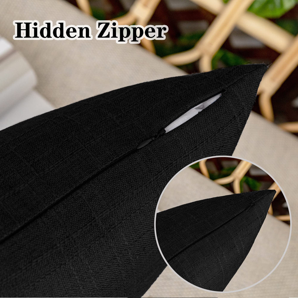 Outdoor Waterproof 24"x24" Pillow Covers 2 Pack, Black