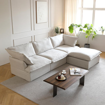 L Shape Modular Couches, Deep Couch Sectional Couch with Chaise Ottoman, Modern Comfy Cloud Sectional Sofas, Cushion Covers Removable, Two Corners and A Middle Sofa for Living Room (Beige) A124-B0D3TGP9MV