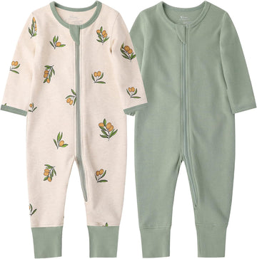 Organic Cotton Baby Footless Pajamas, Zip Front Baby Boys Girls Romper, Long Sleeve Sleep and Play