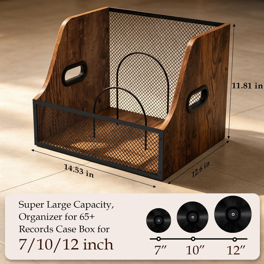 Vinyl Record Storage, Wooden Crate ‌Vinyl Holder with 2 Dividers