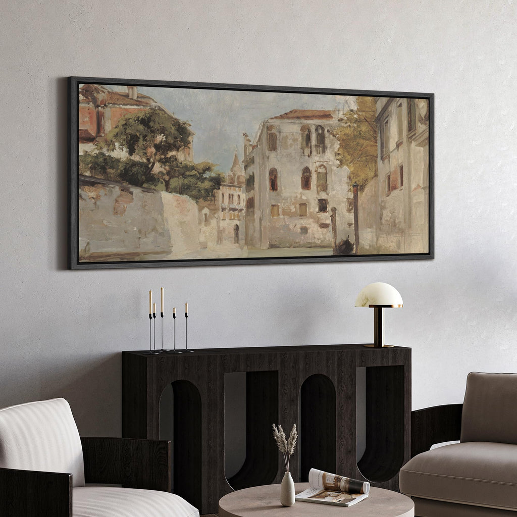 Extra Large Framed Canvas Print Wall European Street Scene Vintage Architecture Antique Retro Ready to Hang Painting