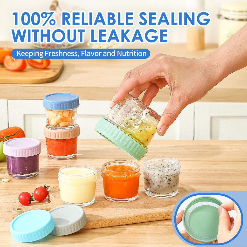 6 pcs Baby Food Storage Containers 4 Oz Small Glass Jars with Lids