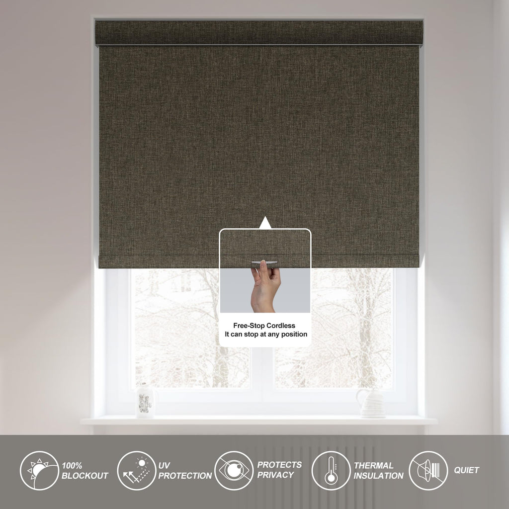 Blackout Roller Shades for Windows, Brown, Custom Size