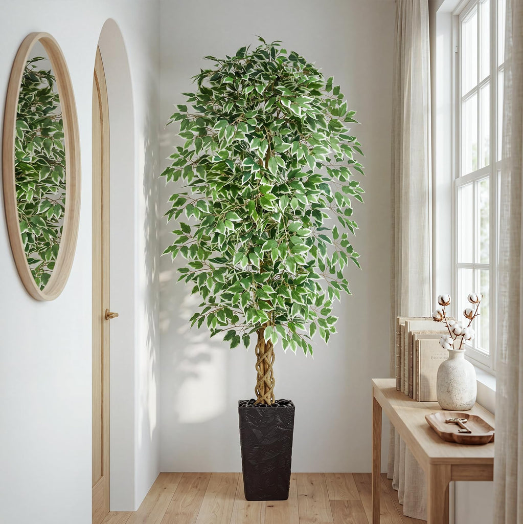 Ficus Tree 7FT, Large Fake Tree Decor (Black Planter)