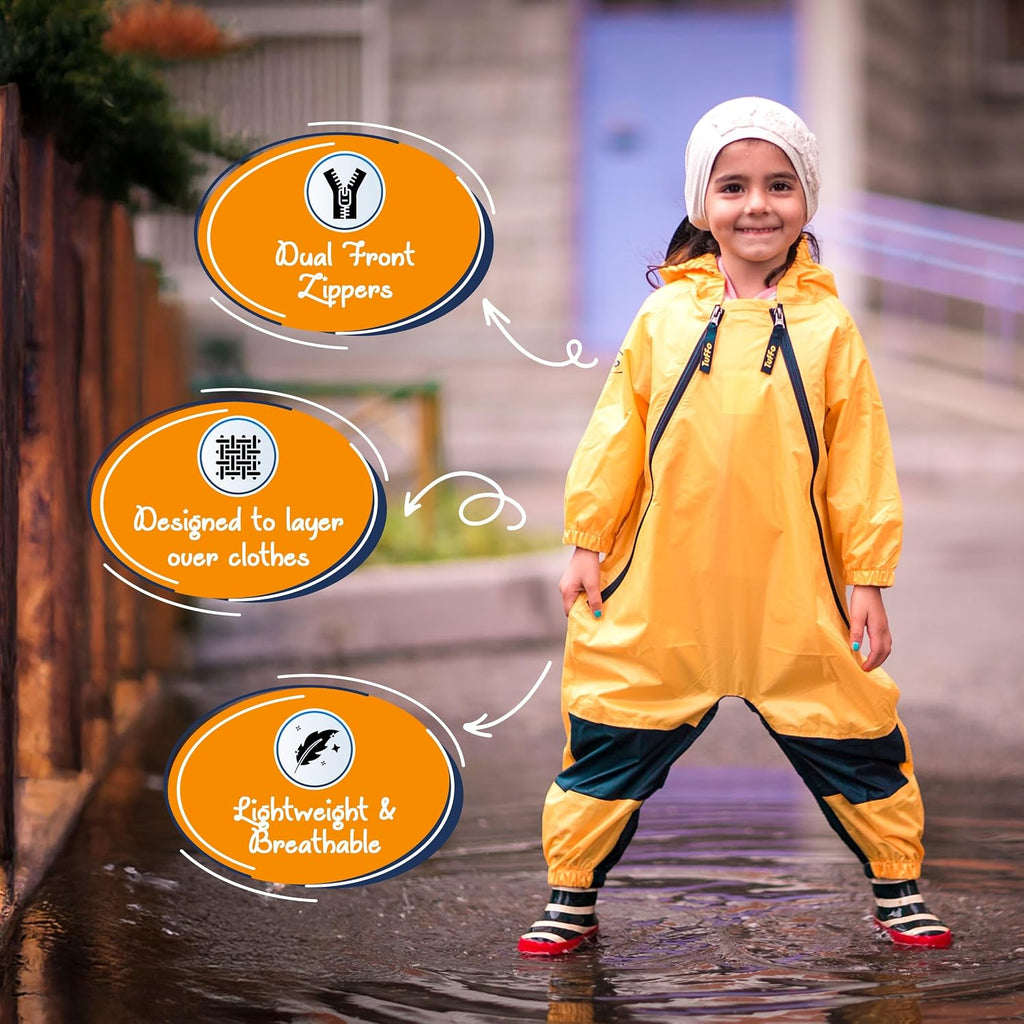 Muddy Buddy Kids Waterproof Rain Suit One-Piece Coverall, Dual Zippers, Sealed Seams, Reinforced Knees - Boys & Girls