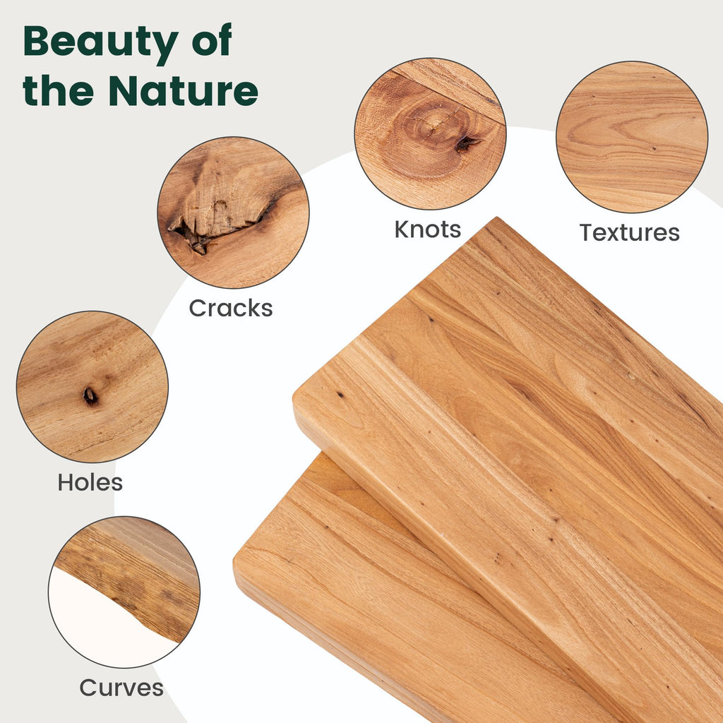55in Solid Elm Wood Floating Shelves for Wall, Natural, Set of 1