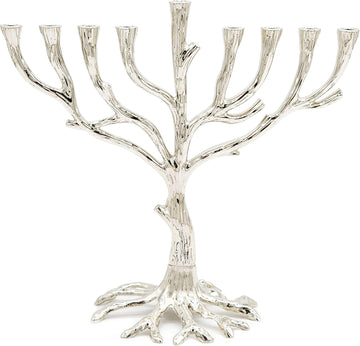Tree of Life Nickel Finish Full Size 10 Inches for Hanukkah Fits Standard Chanukah Candles - Collectible Artistic