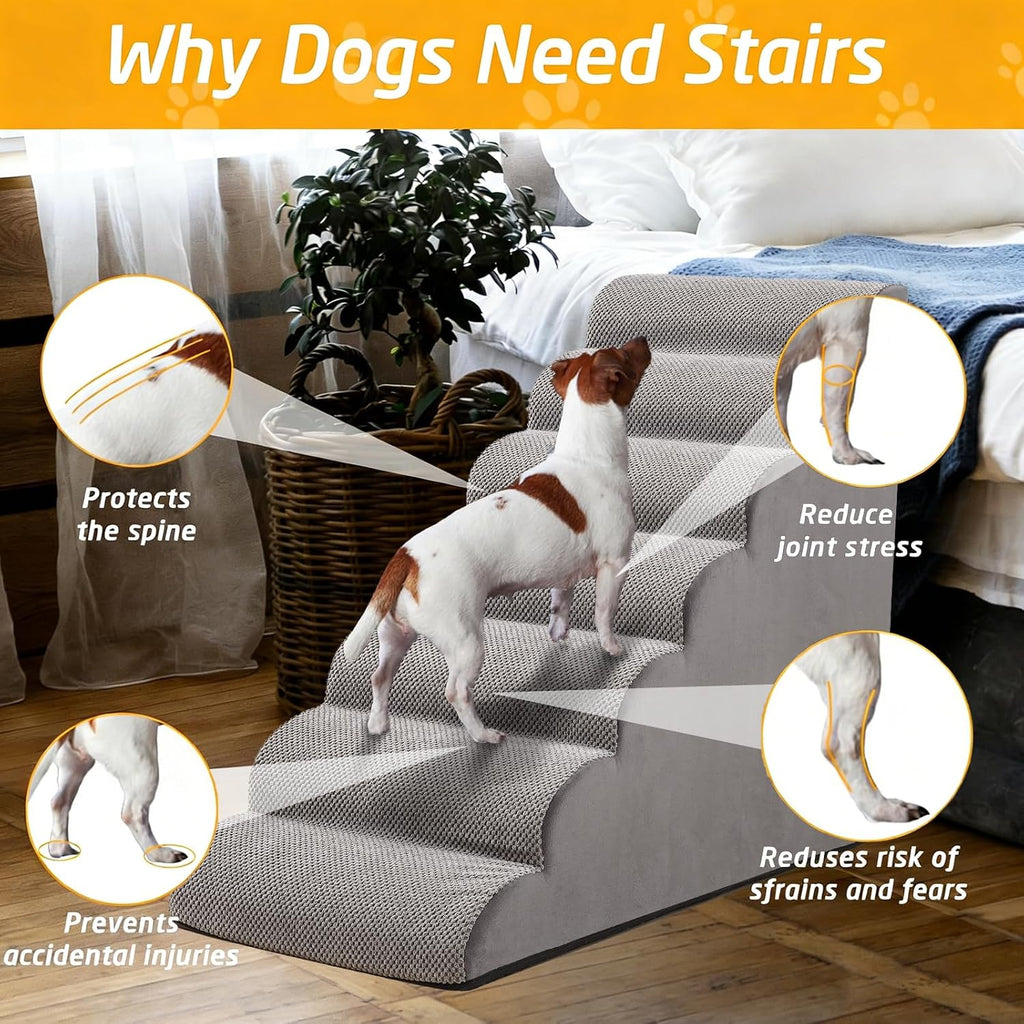 35" H Dog Stairs for Small and Medium Dogs 7-Step Ramps for High Beds and Couch Non-Slip Extra Wide Pet Stairs